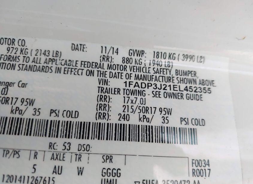 Photo 9 of 2014 Ford Focus TITANIUM (VIN 1FADP3J21EL452355)