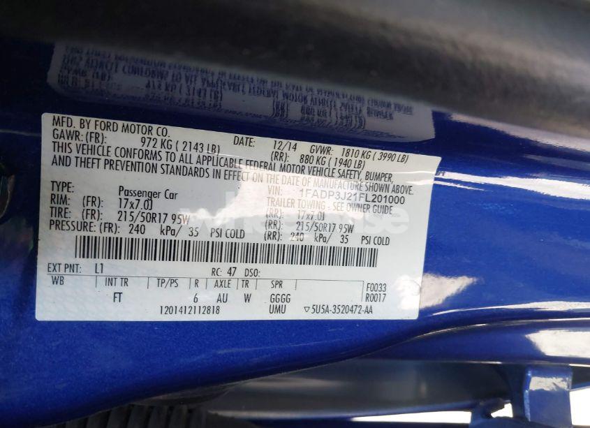 Photo 9 of 2015 Ford Focus TITANIUM (VIN 1FADP3J21FL201000)