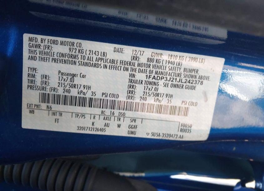 Photo 9 of 2018 Ford Focus TITANIUM (VIN 1FADP3J21JL242378)