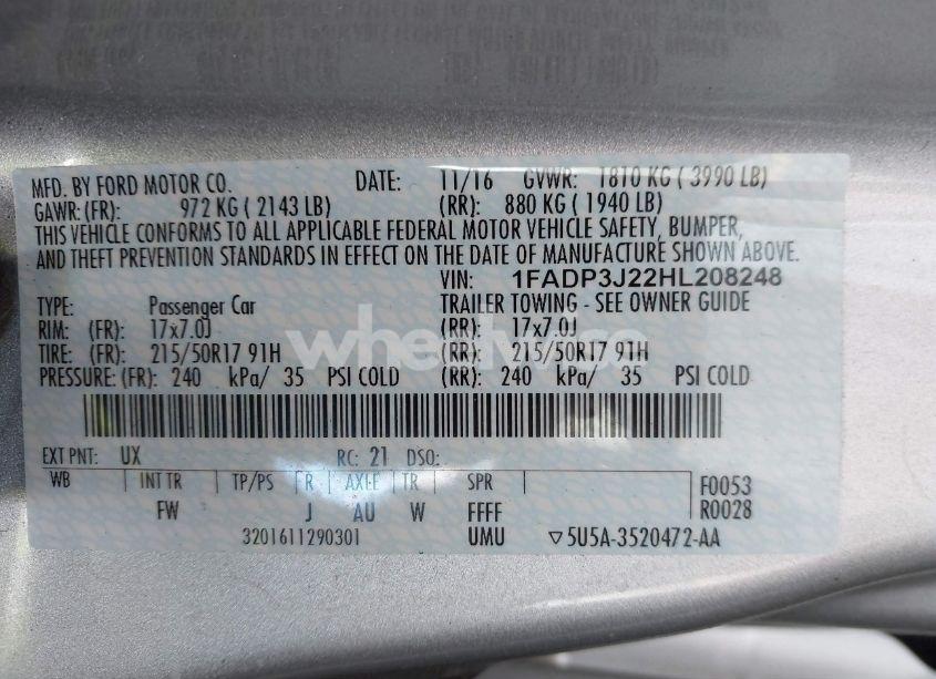 Photo 9 of 2017 Ford Focus TITANIUM (VIN 1FADP3J22HL208248)