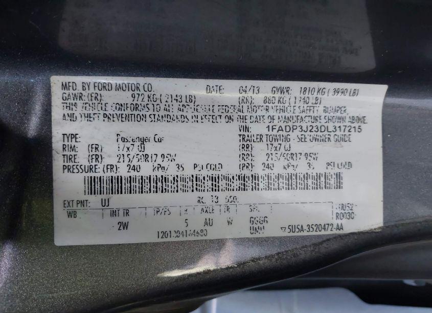 Photo 9 of 2013 Ford Focus TITANIUM (VIN 1FADP3J23DL317215)
