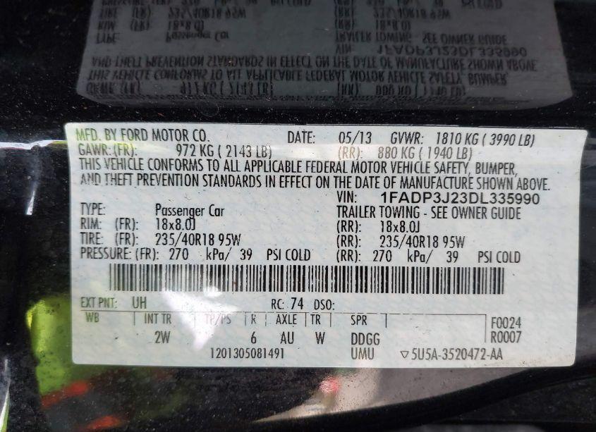 Photo 9 of 2013 Ford Focus TITANIUM (VIN 1FADP3J23DL335990)