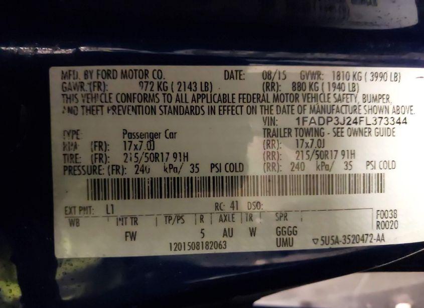 Photo 9 of 2015 Ford Focus TITANIUM (VIN 1FADP3J24FL373344)