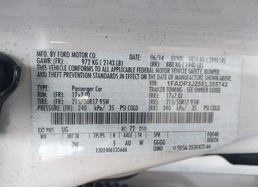 Photo 9 of 2014 Ford Focus TITANIUM (VIN 1FADP3J25EL355742)