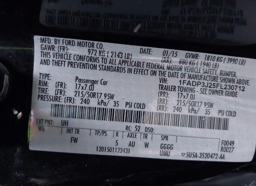 Photo 9 of 2015 Ford Focus TITANIUM (VIN 1FADP3J25FL230712)