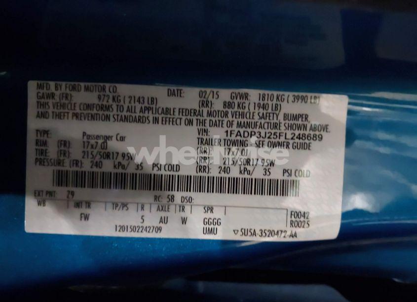 Photo 9 of 2015 Ford Focus TITANIUM (VIN 1FADP3J25FL248689)