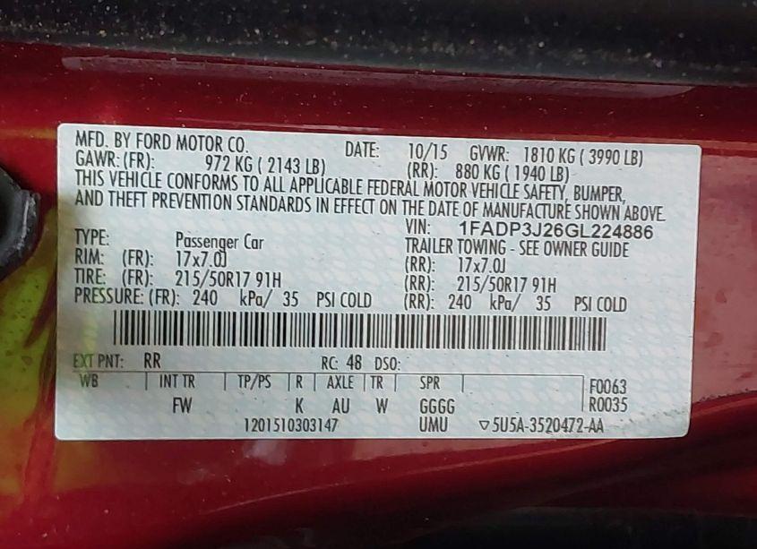 Photo 9 of 2016 Ford Focus TITANIUM (VIN 1FADP3J26GL224886)