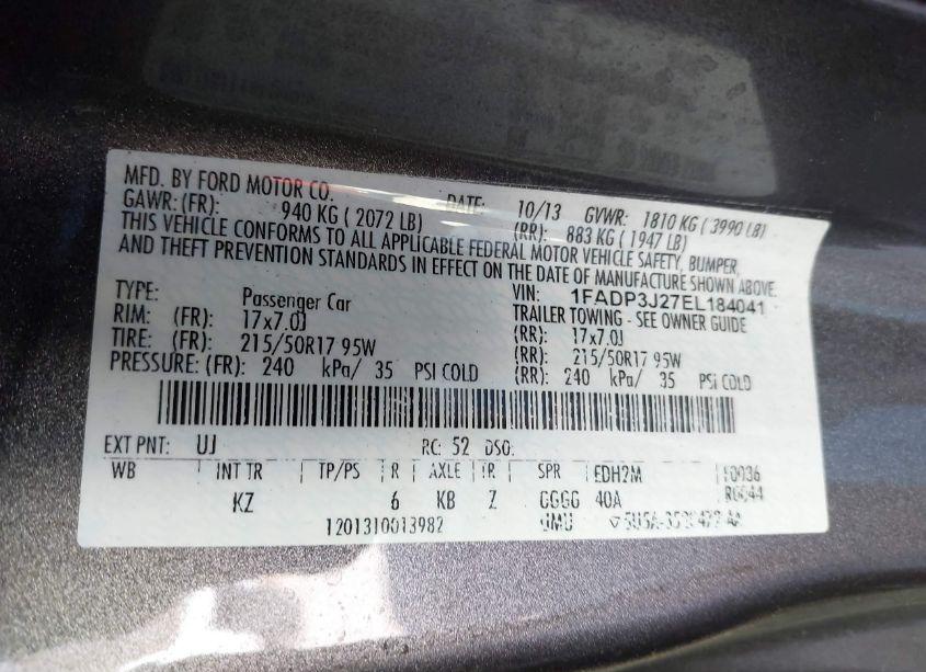 Photo 9 of 2014 Ford Focus TITANIUM (VIN 1FADP3J27EL184041)