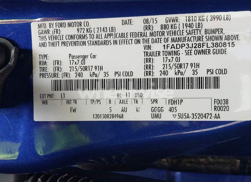 Photo 9 of 2015 Ford Focus TITANIUM (VIN 1FADP3J28FL380815)