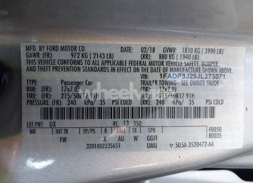 Photo 9 of 2018 Ford Focus TITANIUM (VIN 1FADP3J29JL273071)