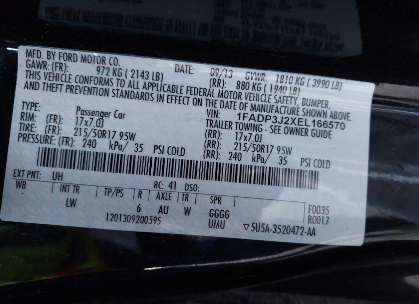 Photo 9 of 2014 Ford Focus TITANIUM (VIN 1FADP3J2XEL166570)