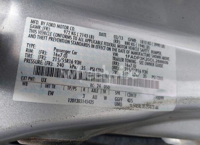 Photo 9 of 2013 Ford Focus SE (VIN 1FADP3K20DL288609)