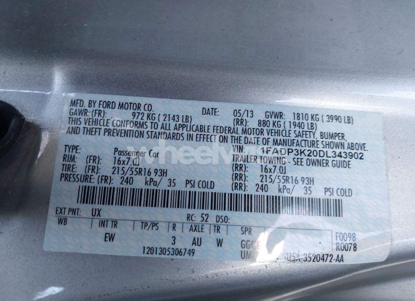 Photo 9 of 2013 Ford Focus SE (VIN 1FADP3K20DL343902)