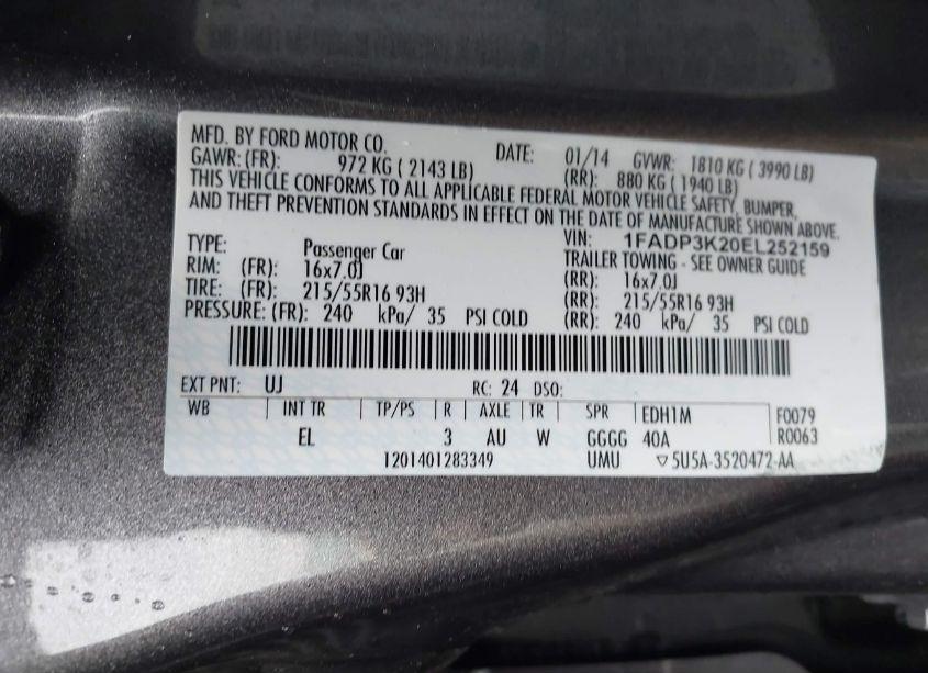 Photo 9 of 2014 Ford Focus SE (VIN 1FADP3K20EL252159)