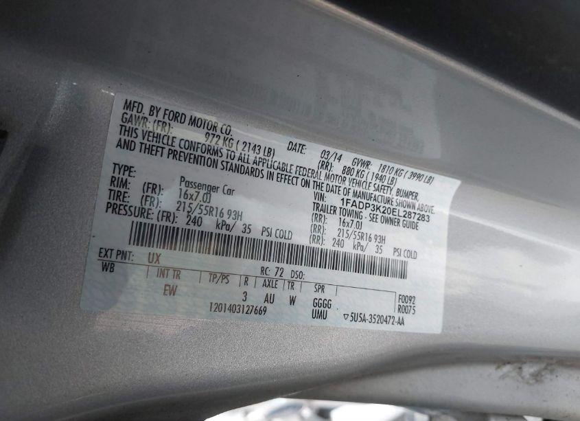 Photo 9 of 2014 Ford Focus SE (VIN 1FADP3K20EL287283)