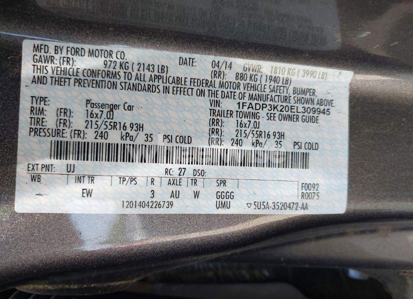 Photo 9 of 2014 Ford Focus SE (VIN 1FADP3K20EL309945)