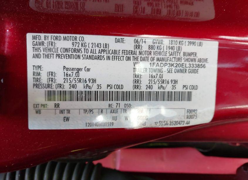 Photo 9 of 2014 Ford Focus SE (VIN 1FADP3K20EL333856)