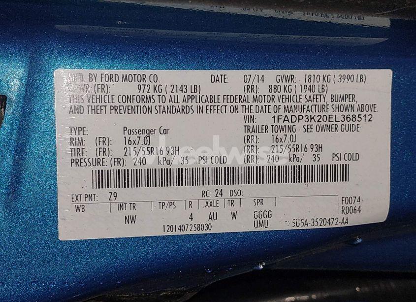 Photo 9 of 2014 Ford Focus SE (VIN 1FADP3K20EL368512)