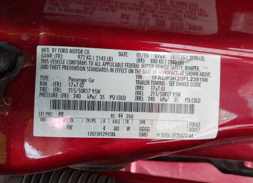 Photo 9 of 2015 Ford Focus SE (VIN 1FADP3K20FL235198)