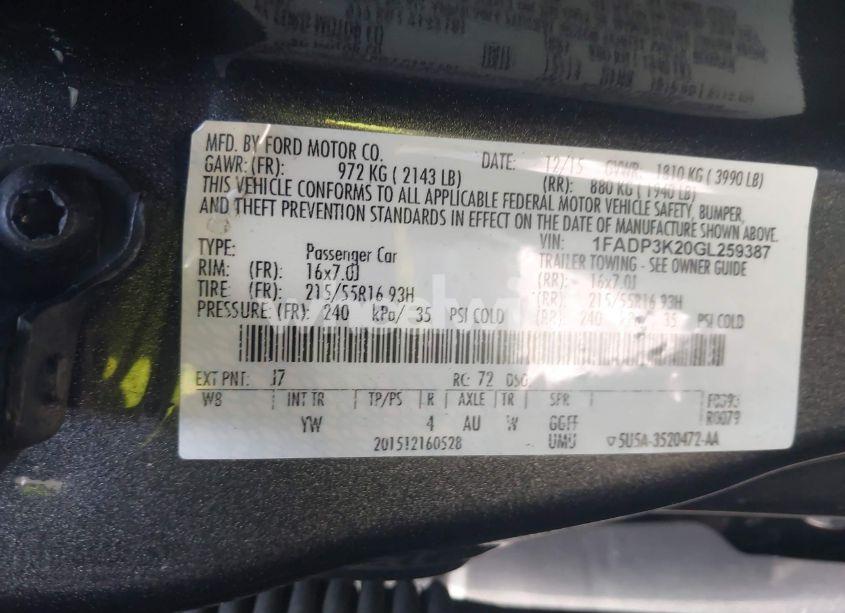 Photo 9 of 2016 Ford Focus SE (VIN 1FADP3K20GL259387)