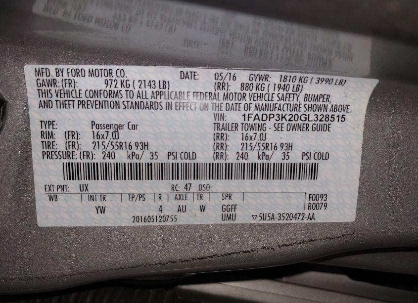 Photo 9 of 2016 Ford Focus SE (VIN 1FADP3K20GL328515)