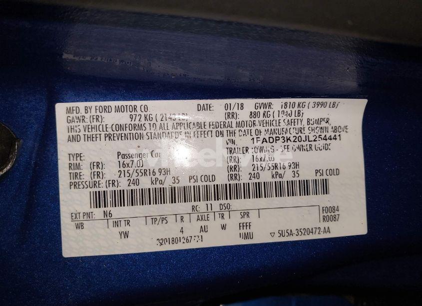 Photo 9 of 2018 Ford Focus SE (VIN 1FADP3K20JL254441)