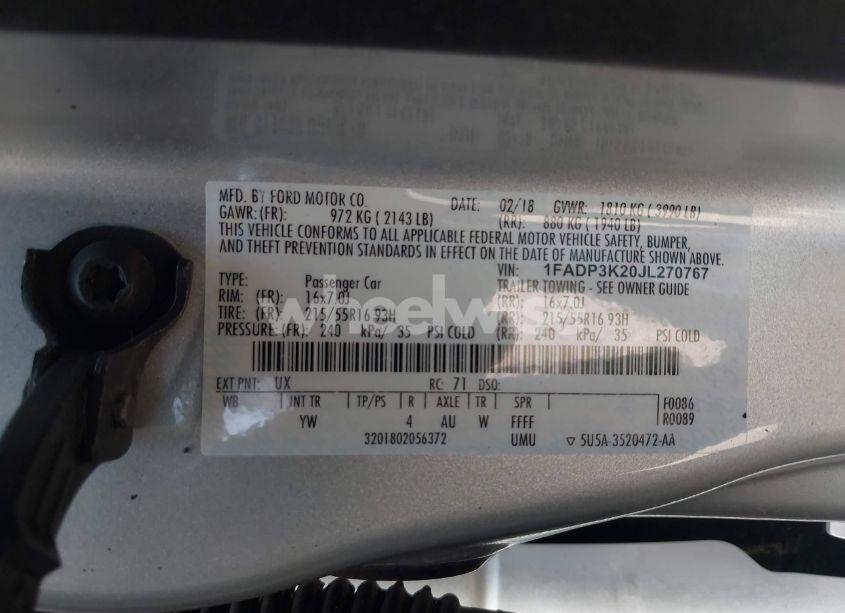 Photo 9 of 2018 Ford Focus SE (VIN 1FADP3K20JL270767)