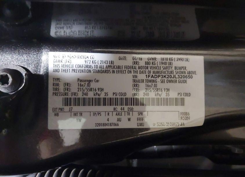 Photo 9 of 2018 Ford Focus SE (VIN 1FADP3K20JL320650)