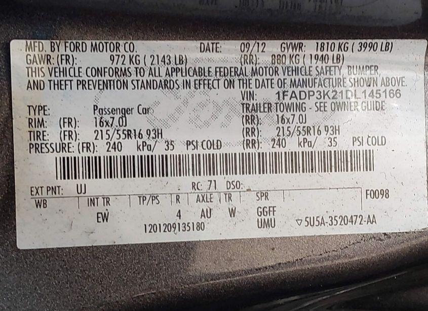 Photo 9 of 2013 Ford Focus SE (VIN 1FADP3K21DL145166)