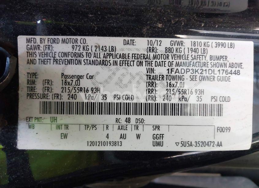 Photo 9 of 2013 Ford Focus SE (VIN 1FADP3K21DL176448)