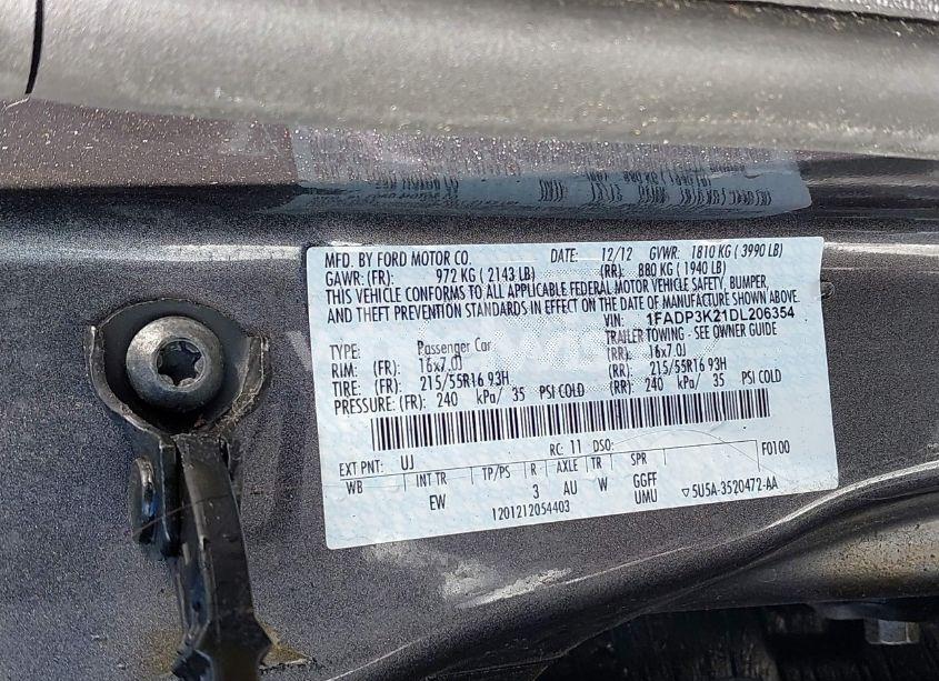 Photo 9 of 2013 Ford Focus SE (VIN 1FADP3K21DL206354)