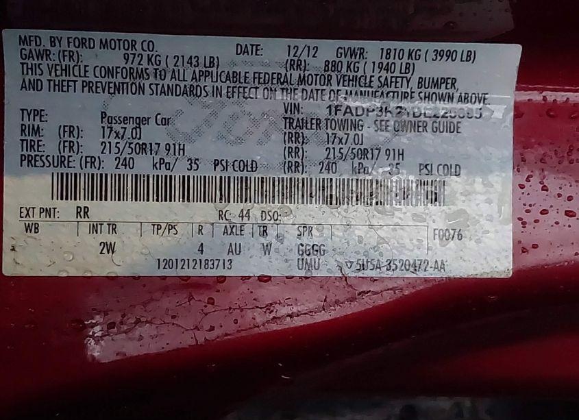 Photo 9 of 2013 Ford Focus SE (VIN 1FADP3K21DL225695)