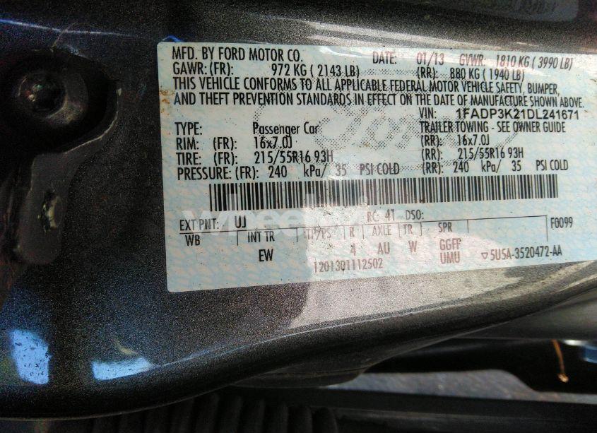 Photo 9 of 2013 Ford Focus SE (VIN 1FADP3K21DL241671)