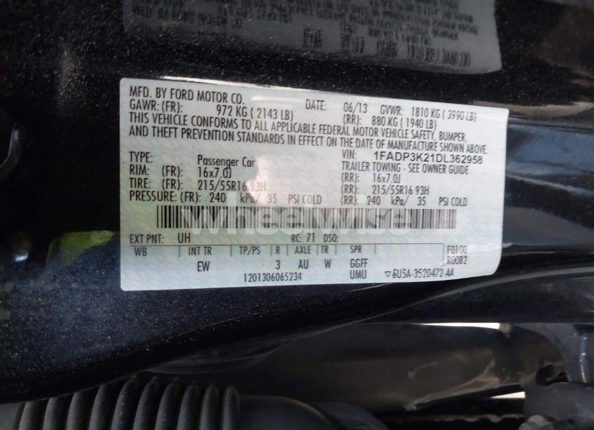 Photo 9 of 2013 Ford Focus SE (VIN 1FADP3K21DL362958)