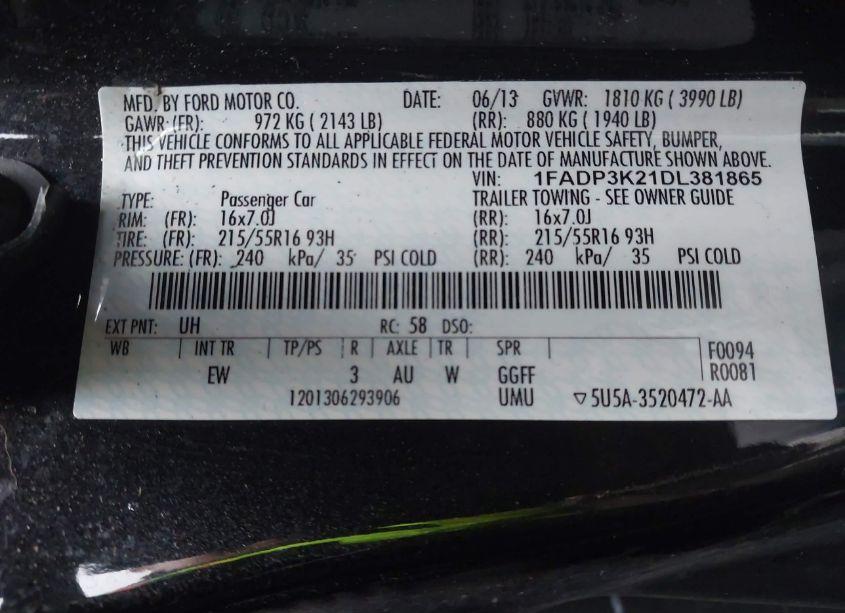 Photo 9 of 2013 Ford Focus SE (VIN 1FADP3K21DL381865)