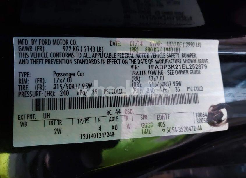 Photo 9 of 2014 Ford Focus SE (VIN 1FADP3K21EL252879)