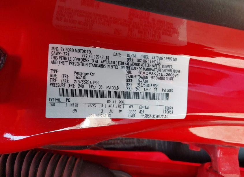 Photo 9 of 2014 Ford Focus SE (VIN 1FADP3K21EL260691)