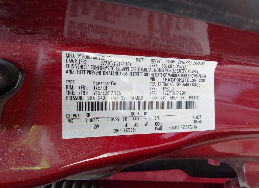 Photo 9 of 2014 Ford Focus SE (VIN 1FADP3K21EL280228)