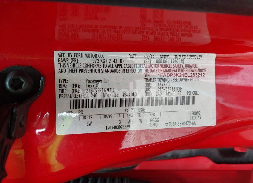 Photo 9 of 2014 Ford Focus SE (VIN 1FADP3K21EL283212)