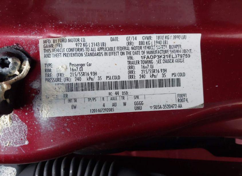 Photo 9 of 2014 Ford Focus SE (VIN 1FADP3K21EL379759)