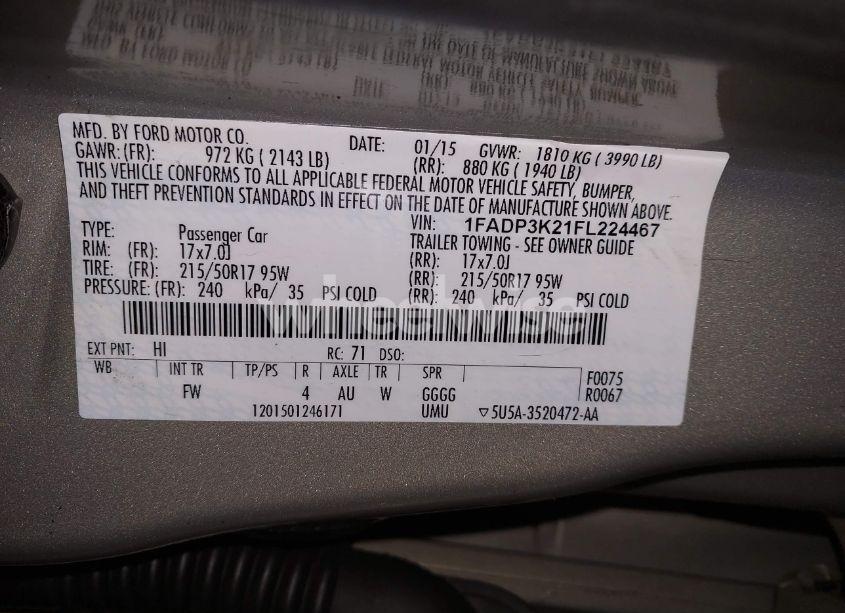 Photo 9 of 2015 Ford Focus SE (VIN 1FADP3K21FL224467)