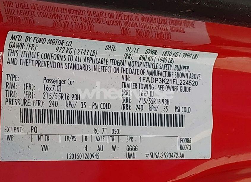 Photo 9 of 2015 Ford Focus SE (VIN 1FADP3K21FL224520)