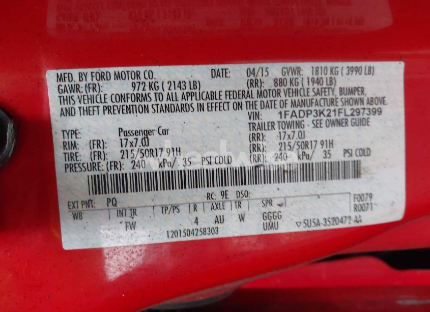 Photo 9 of 2015 Ford Focus SE (VIN 1FADP3K21FL297399)