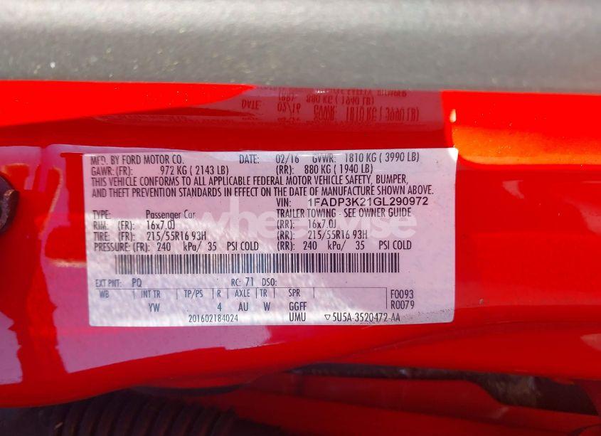 Photo 9 of 2016 Ford Focus SE (VIN 1FADP3K21GL290972)