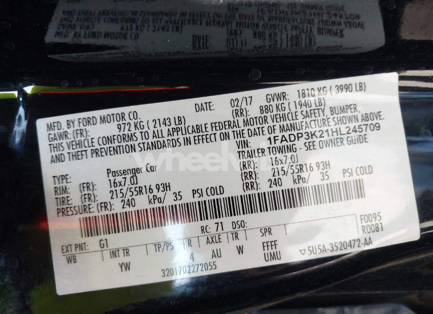 Photo 9 of 2017 Ford Focus SE (VIN 1FADP3K21HL245709)