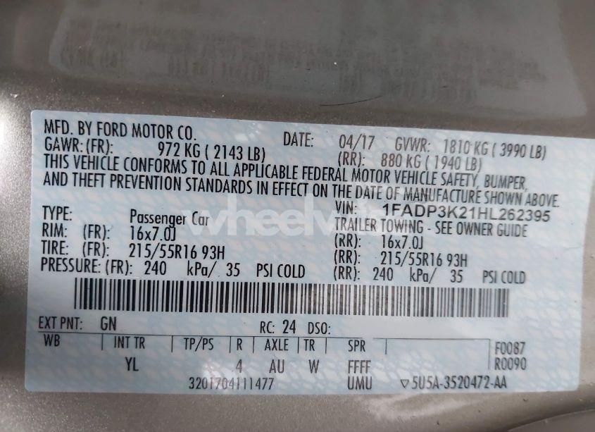 Photo 9 of 2017 Ford Focus SE (VIN 1FADP3K21HL262395)