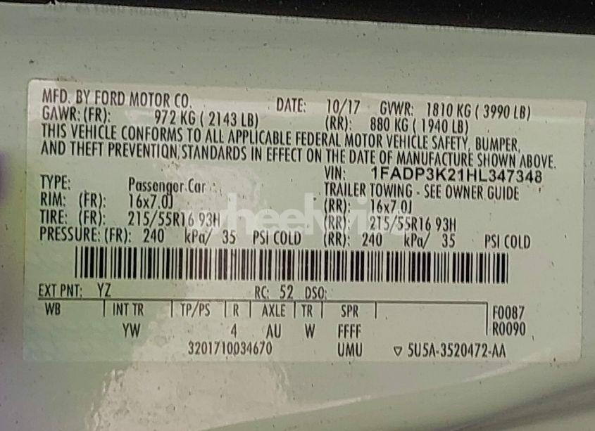 Photo 9 of 2017 Ford Focus SE (VIN 1FADP3K21HL347348)