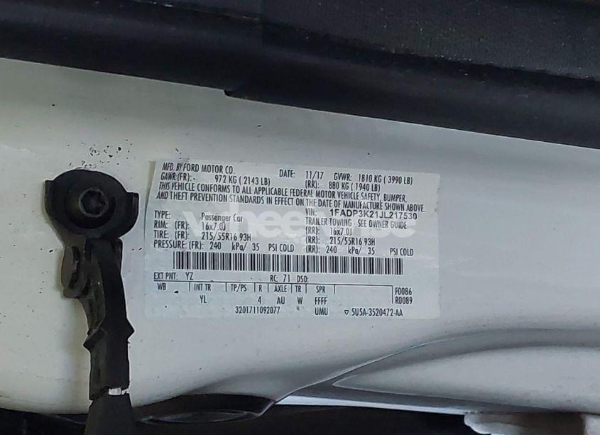 Photo 9 of 2018 Ford Focus SE (VIN 1FADP3K21JL217530)