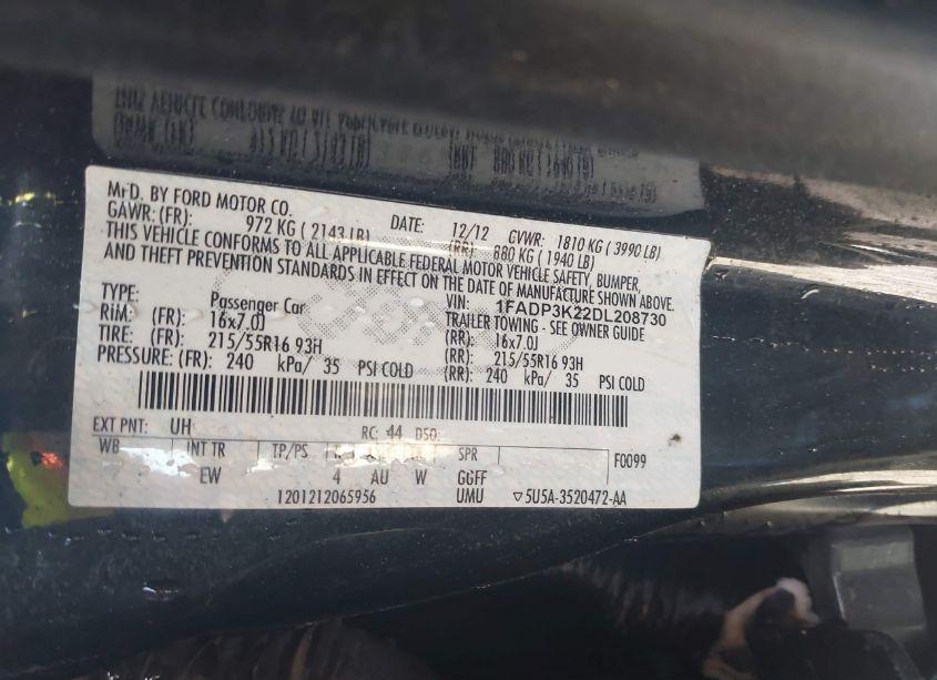 Photo 9 of 2013 Ford Focus SE (VIN 1FADP3K22DL208730)