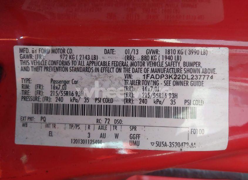 Photo 9 of 2013 Ford Focus SE (VIN 1FADP3K22DL237774)